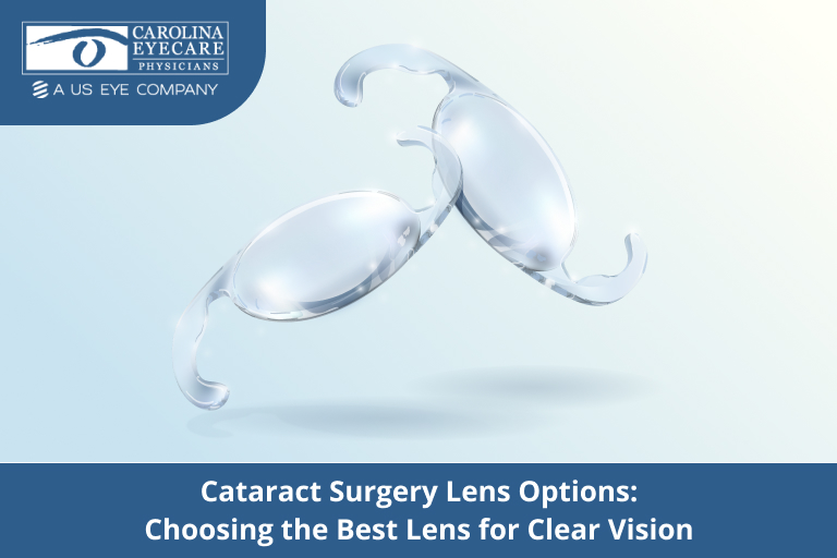 Cataract surgery lens options showing intraocular lenses used for clear vision after cataract treatment