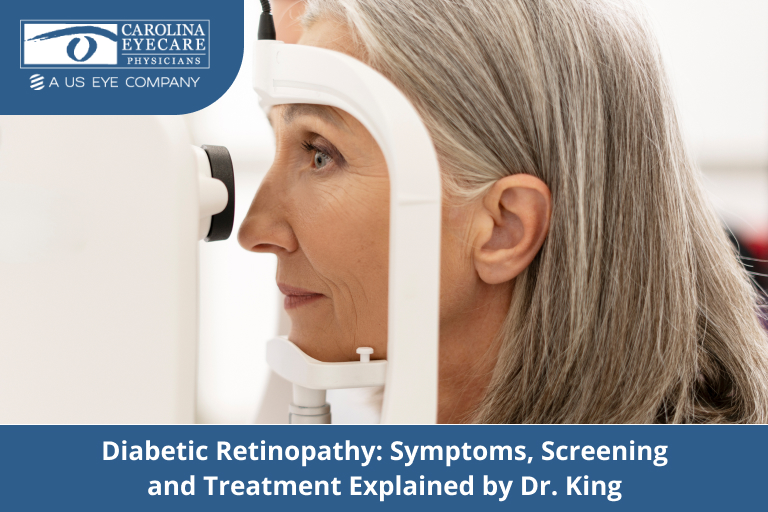 Woman is getting examined for diabetic retinopathy